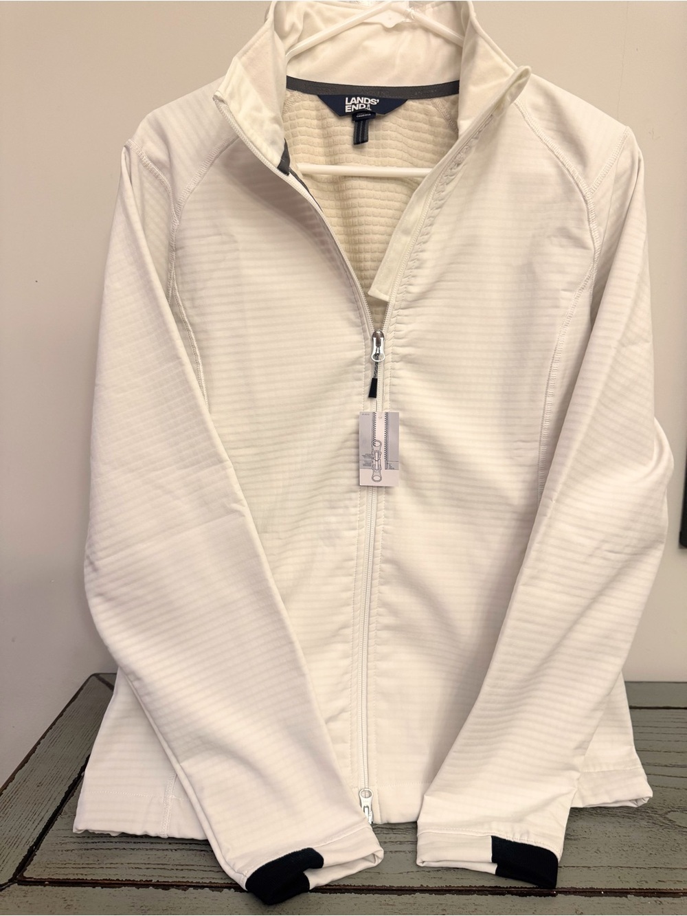 Lands’ End Women’s Full-Zip Grid Fleece Jacket Ivory NWT - women M size 10/12